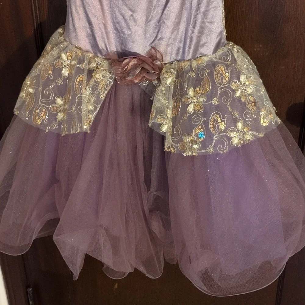 Weissman Purple with Floral Gold Sequined Tulle Leotard Dress Dance Costume LC
